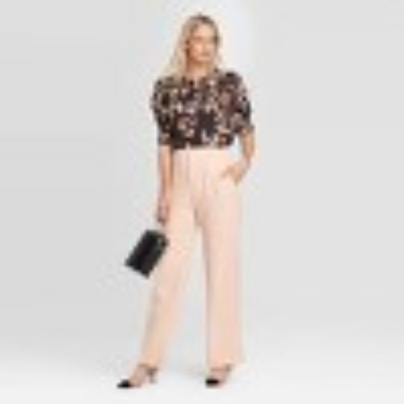 Light Pink High-Rise Silky Wide Leg Pull-On Pants - Picture 2 of 5